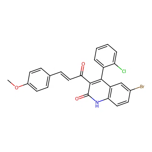 (E)-6-bromo-4-(2-chlorophenyl)-3-(3-(4-methoxyphenyl)acryloyl)quinolin-2(1H)-one structure