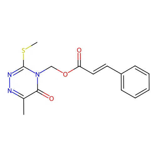 (6-methyl-3-(methylthio)-5-oxo-1,2,4-triazin-4(5H)-yl)methyl cinnamate structure