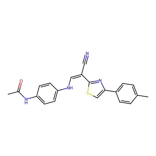 (Z)-N-(4-((2-cyano-2-(4-(p-tolyl)thiazol-2-yl)vinyl)amino)phenyl)acetamide structure