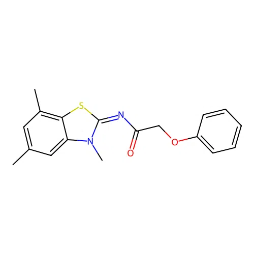 2-phenoxy-N-(3,5,7-trimethyl-1,3-benzothiazol-2-ylidene)acetamide structure