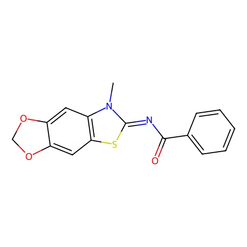 N-(7-methyl-[1,3]dioxolo[4,5-f][1,3]benzothiazol-6-ylidene)benzamide structure