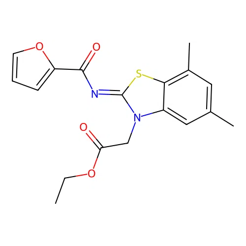 Ethyl 2-[2-(furan-2-carbonylimino)-5,7-dimethyl-1,3-benzothiazol-3-yl]acetate structure