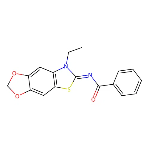 N-(7-ethyl-[1,3]dioxolo[4,5-f][1,3]benzothiazol-6-ylidene)benzamide structure