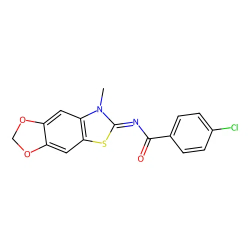 4-chloro-N-(7-methyl-[1,3]dioxolo[4,5-f][1,3]benzothiazol-6-ylidene)benzamide structure