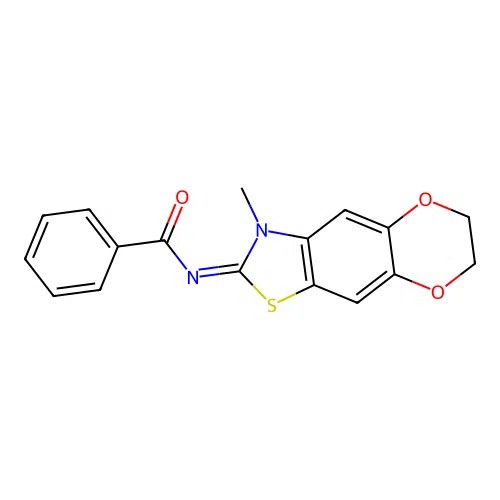 N-(3-methyl-6,7-dihydro-[1,4]dioxino[2,3-f][1,3]benzothiazol-2-ylidene)benzamide structure