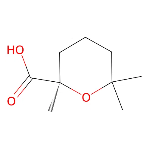 (2R)-2,6,6-trimethyloxane-2-carboxylic acid structure