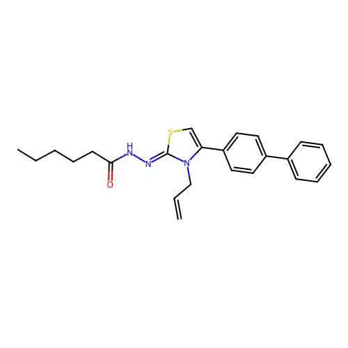 N'-(3-allyl-4-[1,1'-biphenyl]-4-yl-1,3-thiazol-2(3H)-ylidene)hexanohydrazide structure