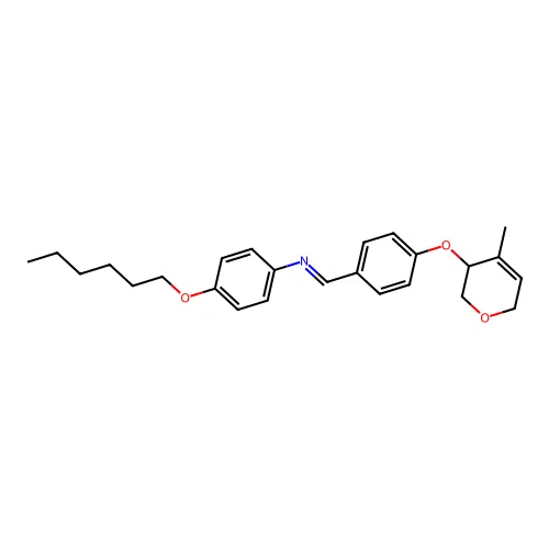 (E)-4-(hexyloxy)-N-(4-((4-methyl-3,6-dihydro-2H-pyran-3-yl)oxy)benzylidene)aniline structure