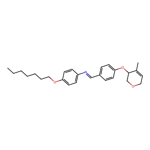 N-(4-heptoxyphenyl)-1-[4-[(4-methyl-3,6-dihydro-2H-pyran-3-yl)oxy]phenyl]methanimine structure