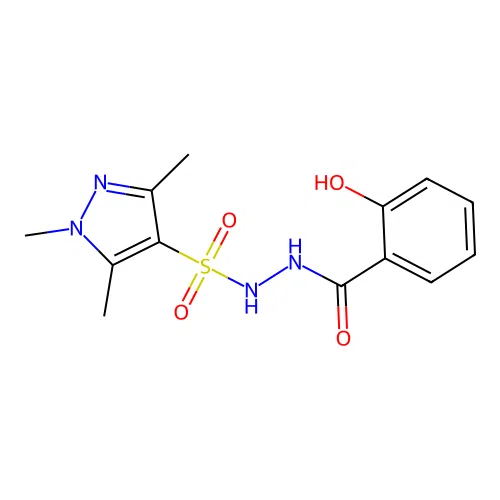 N'-(2-hydroxybenzoyl)-1,3,5-trimethyl-1H-pyrazole-4-sulfonohydrazide structure
