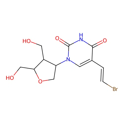 1-[4,5-bis(hydroxymethyl)oxolan-3-yl]-5-[(E)-2-bromoethenyl]pyrimidine-2,4-dione structure