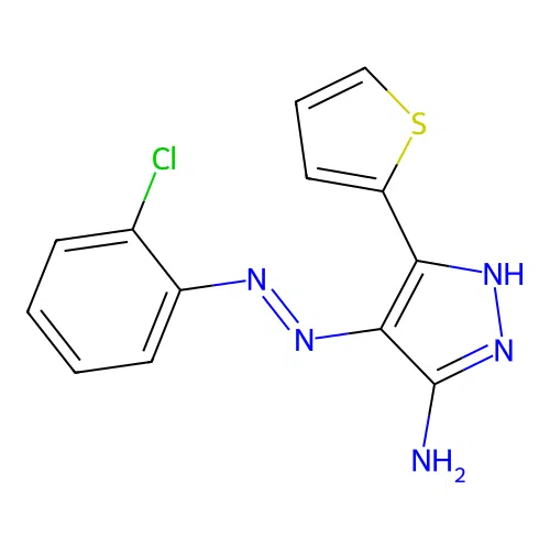 4-[(2-chlorophenyl)diazenyl]-3-(2-thienyl)-1H-pyrazol-5-amine structure
