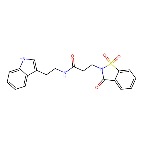 3-(1,1-dioxido-3-oxo-1,2-benzothiazol-2(3H)-yl)-N-[2-(1H-indol-3-yl)ethyl]propanamide structure