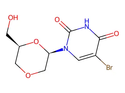 (6-(Hydroxymethyl)-1,4-dioxan-2-yl)-5-bromouracil structure