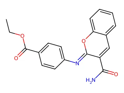 ethyl 4-{[(2Z)-3-carbamoyl-2H-chromen-2-ylidene]amino}benzoate structure