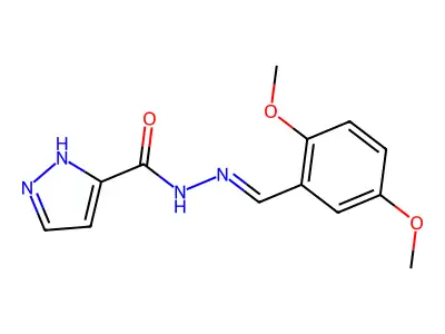 N-[(E)-(2,5-dimethoxyphenyl)methylideneamino]-1H-pyrazole-5-carboxamide structure