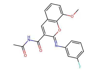 (2Z)-N-acetyl-2-[(3-fluorophenyl)imino]-8-methoxy-2H-chromene-3-carboxamide structure