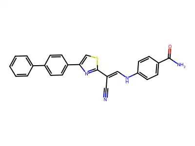 (E)-4-((2-(4-([1,1'-biphenyl]-4-yl)thiazol-2-yl)-2-cyanovinyl)amino)benzamide structure