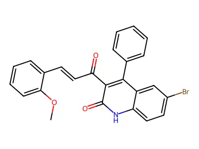(E)-6-bromo-3-(3-(2-methoxyphenyl)acryloyl)-4-phenylquinolin-2(1H)-one structure