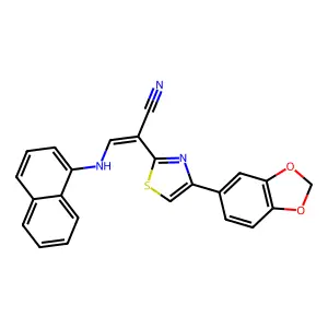 (Z)-2-(4-(benzo[d][1,3]dioxol-5-yl)thiazol-2-yl)-3-(naphthalen-1-ylamino)acrylonitrile structure