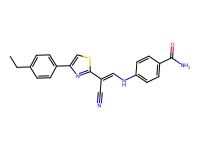 (E)-4-((2-cyano-2-(4-(4-ethylphenyl)thiazol-2-yl)vinyl)amino)benzamide structure