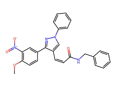 (Z)-N-benzyl-3-(3-(4-methoxy-3-nitrophenyl)-1-phenyl-1H-pyrazol-4-yl)acrylamide structure