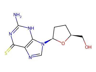 2-Amino-6-mercapto-9-(2,3-dideoxy-beta-D-glycero-pentofuranosyl)-9H-purine structure