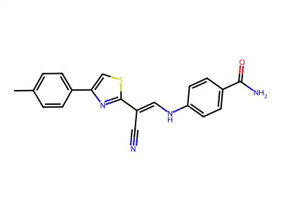 (E)-4-((2-cyano-2-(4-(p-tolyl)thiazol-2-yl)vinyl)amino)benzamide structure