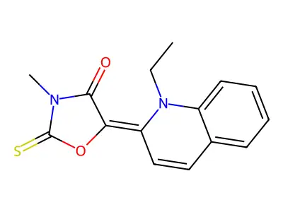 (5E)-5-(1-ethylquinolin-2-ylidene)-3-methyl-2-sulfanylidene-1,3-oxazolidin-4-one structure