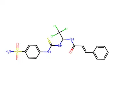 (E)-3-phenyl-N-[2,2,2-trichloro-1-[(4-sulfamoylphenyl)carbamothioylamino]ethyl]prop-2-enamide structure