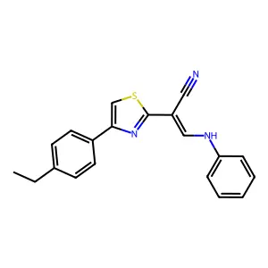 (E)-2-(4-(4-ethylphenyl)thiazol-2-yl)-3-(phenylamino)acrylonitrile structure