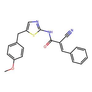 (Z)-2-Cyano-N-[5-[(4-methoxyphenyl)methyl]-1,3-thiazol-2-yl]-3-phenylprop-2-enamide structure