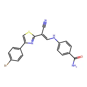(E)-4-((2-(4-(4-bromophenyl)thiazol-2-yl)-2-cyanovinyl)amino)benzamide structure
