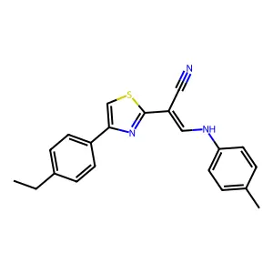 (E)-2-(4-(4-ethylphenyl)thiazol-2-yl)-3-(p-tolylamino)acrylonitrile structure