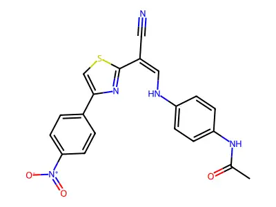 (Z)-N-(4-((2-cyano-2-(4-(4-nitrophenyl)thiazol-2-yl)vinyl)amino)phenyl)acetamide structure