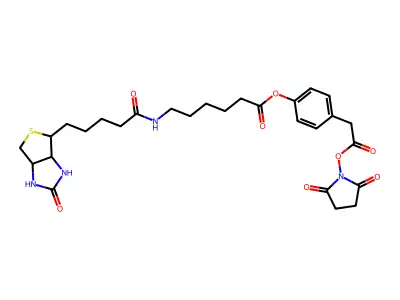 3-(4-(N-Biotinoyl-6-aminocaproyloxy)phenyl)propionicAcid,N-HydroxysuccinimideEster structure