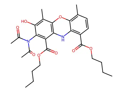 dibutyl 2-(diacetylamino)-3-hydroxy-4,6-dimethyl-10H-phenoxazine-1,9-dicarboxylate structure