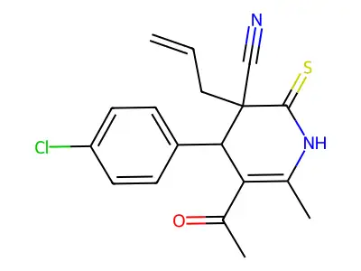 5-acetyl-3-allyl-4-(4-chlorophenyl)-6-methyl-2-thioxo-1,2,3,4-tetrahydropyridine-3-carbonitrile structure