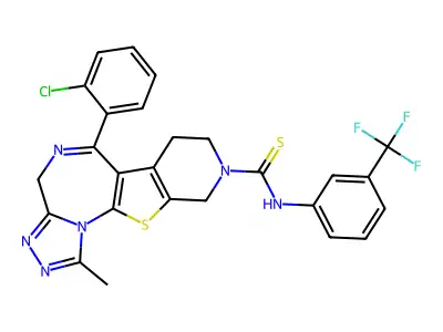 4H-Pyrido(4',3':4,5)thieno(3,2-f)(1,2,4)triazolo(4,3-a)(1,4)diazepine-9(8H)-carbothioamide, 7,10-dihydro-6-(2-chlorophenyl)-1-methyl-N-(3-(trifluoromethyl)phenyl)- structure