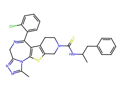 4H-Pyrido(4',3':4,5)thieno(3,2-f)(1,2,4)triazolo(4,3-a)(1,4)diazepine-9(8H)-carbothioamide, 7,10-dihydro-6-(2-chlorophenyl)-1-methyl-N-(1-methyl-2-phenylethyl)- structure