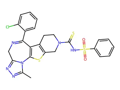 4H-Pyrido(4',3':4,5)thieno(3,2-f)(1,2,4)triazolo(4,3-a)(1,4)diazepine-9(8H)-carbothioamide, 7,10-dihydro-6-(2-chlorophenyl)-1-methyl-N-(phenylsulfonyl)- structure