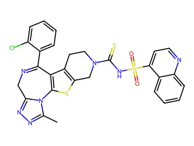 4H-Pyrido(4',3':4,5)thieno(3,2-f)(1,2,4)triazolo(4,3-a)(1,4)diazepine-9(8H)-carbothioamide, 7,10-dihydro-6-(2-chlorophenyl)-1-methyl-N-(4-quinolinylsulfonyl)- structure