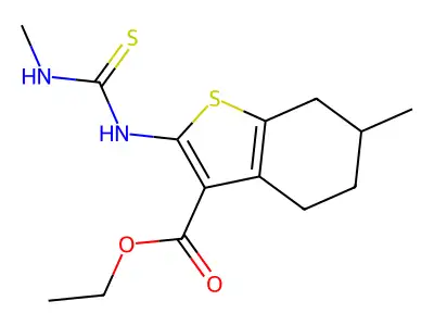 Benzo(b)thiophene-3-carboxylic acid, 4,5,6,7-tetrahydro-6-methyl-2-(((methylamino)thioxomethyl)amino)-, ethyl ester structure