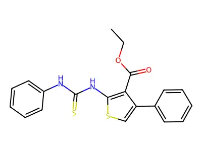 Ethyl 4-phenyl-2-(((phenylamino)thioxomethyl)amino)thiophene-3-carboxylate structure