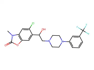 2(3H)-Benzoxazolone, 5-chloro-6-(1-hydroxy-2-(4-(3-(trifluoromethyl)phenyl)-1-piperazinyl)ethyl)-3-methyl- structure