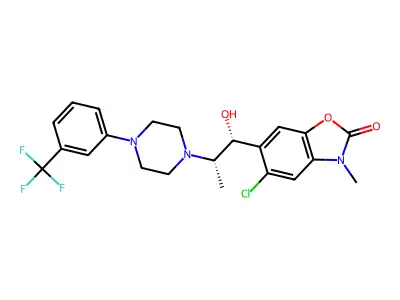 2(3H)-Benzoxazolone, 5-chloro-6-(1-hydroxy-2-(4-(3-(trifluoromethyl)phenyl)-1-piperazinyl)propyl)-3-methyl-, (R*,S*)- structure
