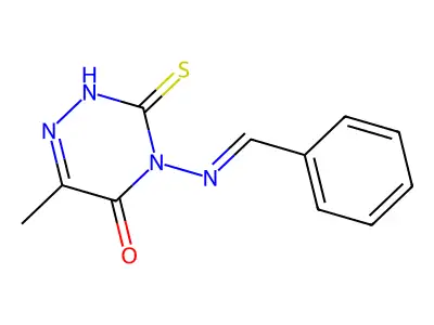 4-[(E)-benzylideneamino]-6-methyl-3-sulfanylidene-2H-1,2,4-triazin-5-one structure