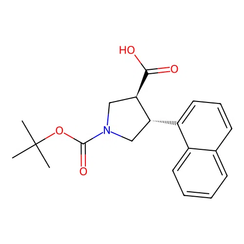 Boc-(+/-)-trans-4-(1-naphthyl)-pyrrolidine-3-carboxylic acid structure