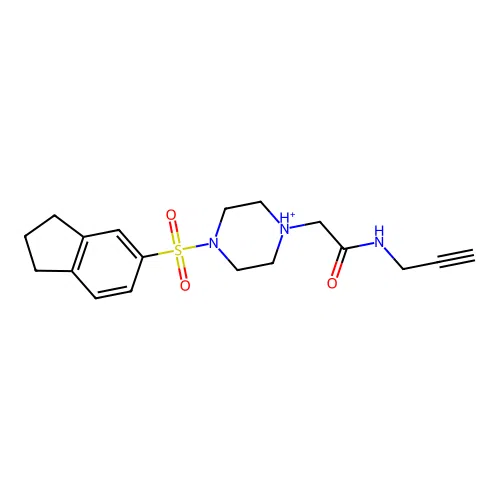 2-[4-(2,3-dihydro-1H-inden-5-ylsulfonyl)piperazin-1-ium-1-yl]-N-prop-2-ynylacetamide structure
