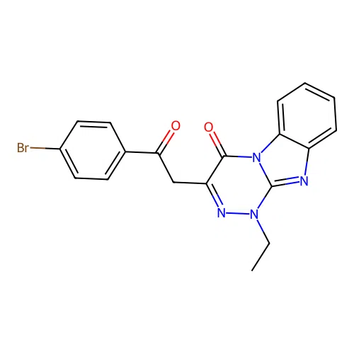 3-[2-(4-bromophenyl)-2-oxoethyl]-1-ethyl-[1,2,4]triazino[4,3-a]benzimidazol-4-one structure